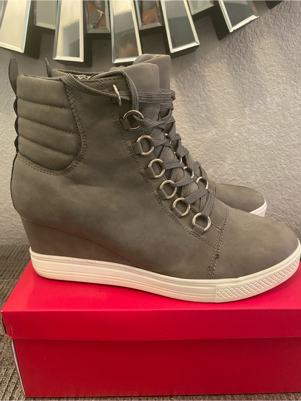 Catherine Malandrino Gray Wedge High-Top Sneakers